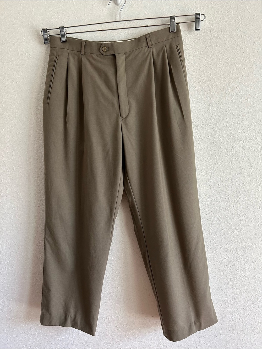 Men's Dress Pants Size 38x29 Taupe Brown Pleated Wool Louis Raphael Office